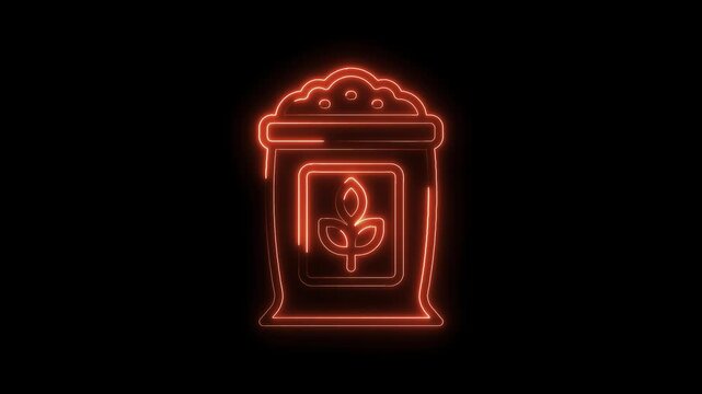 Neon style bag of fertilizer illustration on black background growing business concept