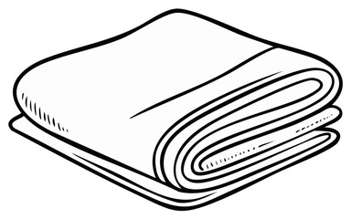 Neatly folded towel or blanket hand drawn line art illustration in black and white