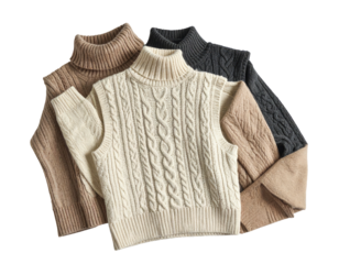 Stacked image showing multiple colored turtleneck sweaters