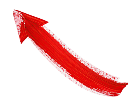 Bold red arrow painted, ascending on a black background, signifying progress