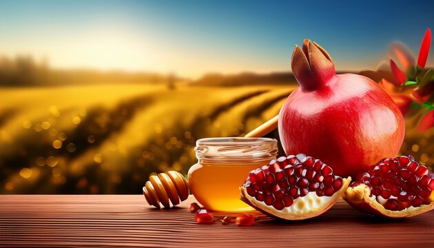 Rosh Hashanah Background With Pomegranate