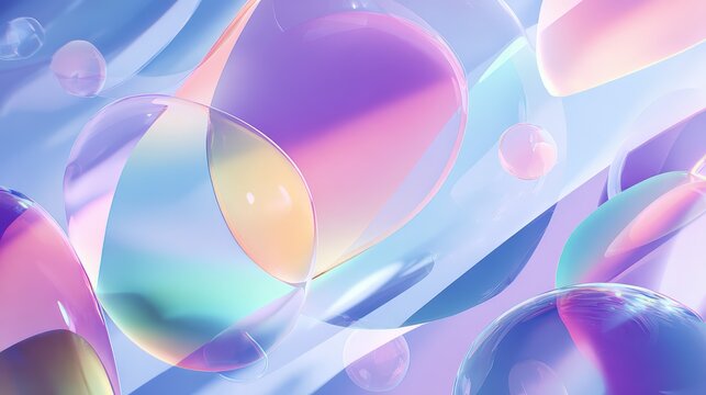 Abstract 3D Rendering with Pastel Glass Shapes and Reflections