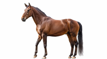 Fototapeta premium Bay Horse standing isolated on white background isolated on white background