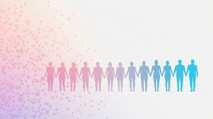 Naklejka premium Colourful Silhouette Group Diversity Silhouettes of people holding hands, each with a unique color and pattern, interconnectedness and community.