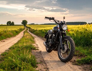 Motorcycle in a field in the country