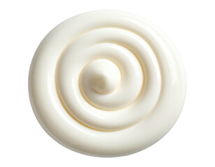 A close-up view of a smooth, swirling, white creamy substance on black
