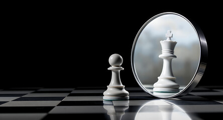 Chess inspiration for self reflection motivational concept at a chessboard capturing the essence of strategy