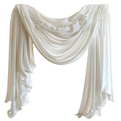 Elegant White Fabric Drapery Swag with Cascading Folds on White Background Keywords: fabric, drapery isolated on a transparent background