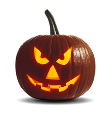 Halloween jack-o-lantern isolated on white. Pumpkin with carved spooky face