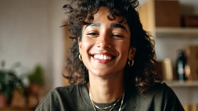 A person smiling while unboxing a subscription economy product, a scene of customer loyalty.