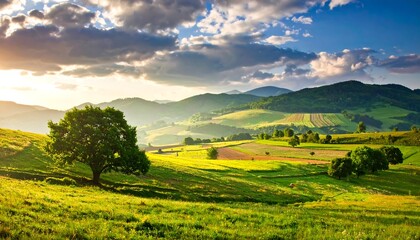 Fototapeta premium Lush mountain landscape at sunset