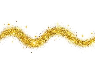 Golden glitter trail with sparkling stars over black background