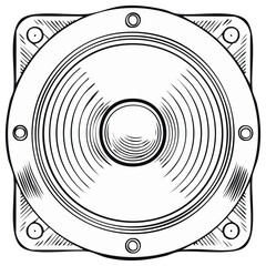 Loudspeaker Vintage Engraving, Audio System Component, Retro Speaker Sketch with Circular Ripples