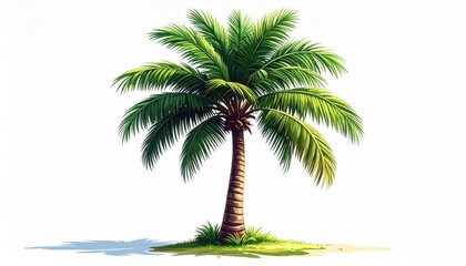 Isolated Palm Tree Pixel Art on White Background with Green Leaves and Textured Trunk Tropical Illustration with Clean Edges for Graphic Design