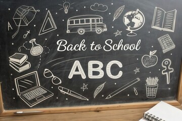 Blackboard filled with chalk doodles and Back to School ABCs
