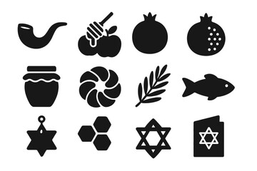 Filled glyph icons representing Rosh Hashanah symbols and traditions  