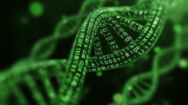Animated digital dna strand with binary code data representation