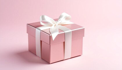 Obraz premium Pink Gift Box with White Ribbon Bow on Pink Background with Present for Celebration.