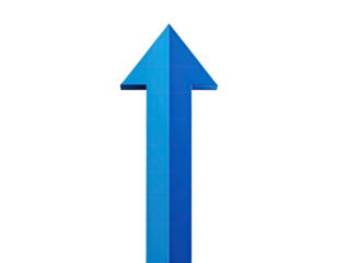 A vibrant, blue, upward-pointing arrow against a stark, black background