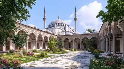 Naklejka premium Serene Mosque Courtyard in Istanbul