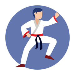 Fighters flat icons set with karate taekwondo and other martial arts sport