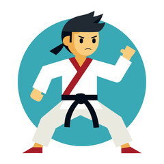Fighters flat icons set with karate taekwondo and other martial arts sport
