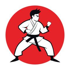 Fighters flat icons set with karate taekwondo and other martial arts sport