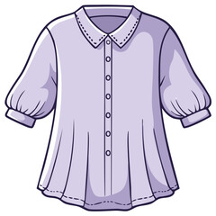 Obraz premium Cartoon vector blouse with buttoned front, rounded collar and puffy sleeves, fashion garment illustration