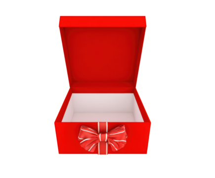 Open Red Gift Box with White Interior and Red Striped Bow Isolated Keywords: gift box, open, red isolated on a transparent background