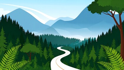 Winding road through a lush forest