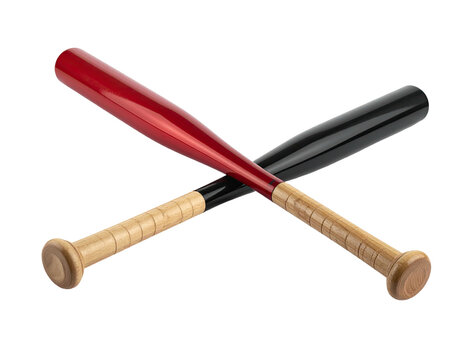 Two baseball bats, one red, one black, crossed on a black background - Powered by Adobe