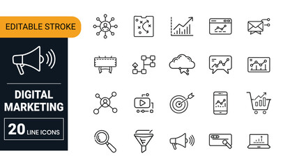 Digital Marketing Icons Set with Graphs and Business Elements icon set vector