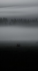 Fototapeta premium Misty landscape of trees in a foggy environment during daylight hours