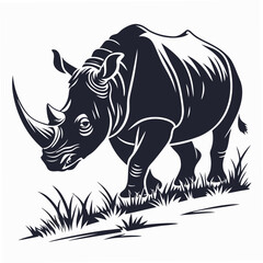 Obraz premium Dark Blue Silhouette Rhino Walking on a Hill with Grass
