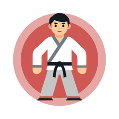 Fighters flat icons set with karate taekwondo and other martial arts sport