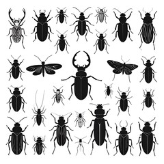 Black silhouettes of various insect types