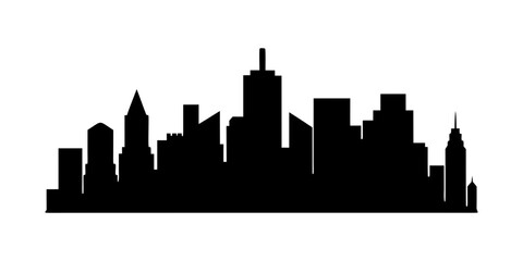 Fototapeta premium Silhouette of a city skyline with various buildings and skyscrapers against white