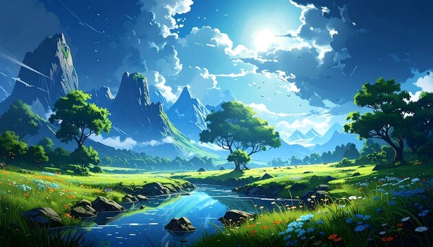 Lush mountain valley with a clear stream