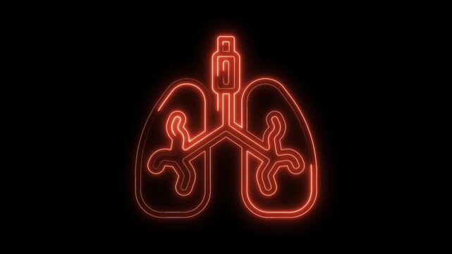 Abstract lungs illustration glowing red neon light on black background animation
