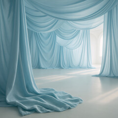 Exhibition Hall of Pastel Blue Fabrics