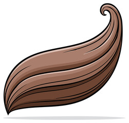 Stylized Brown Hair Strand Curled Tip, Cartoon Style Hairstyle, Isolated Graphic Element