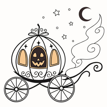 Halloween pumpkin carriage with moon and stars jack o lantern