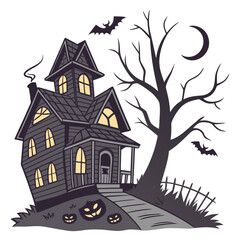 Haunted Victorian House with Moon and Bats haunted house