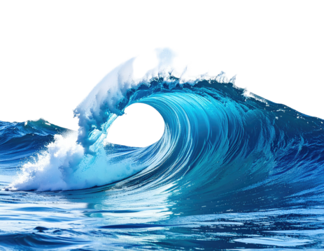 Crystal blue ocean wave cresting, creating a barrel shape before breaking