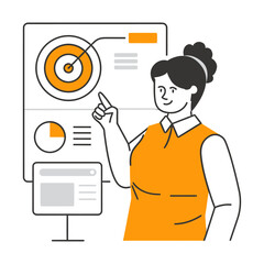 Confident analyst presenting dynamic data insights on interactive screen for modern business strategy and growth