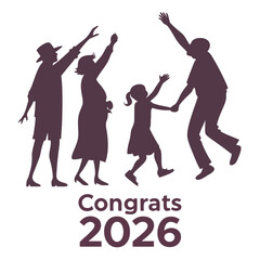 Joyful Family Jumping With Congrats 2026 Message celebration