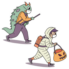 Kids In Halloween Costumes Trick- Or- Treating With Masks Keywords: halloween, trick or treat
