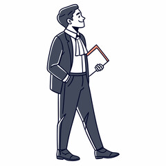 Man in Suit Holding Folder Walking with One Hand in Pocket Keywords: man, businessman, suit