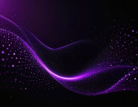 A flowing purple, glowing wave formed by tiny dots against a black backdrop