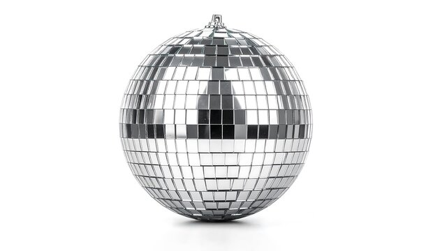 Shiny silver disco ball on white background